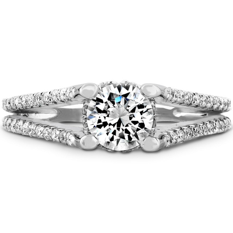 18k White Gold Raised Shank Diamond Engagement Semi Mount Ring