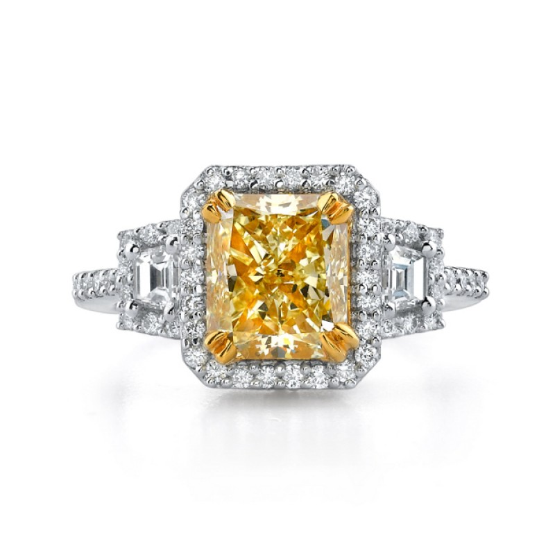 18k White and Yellow Gold Radiant Fancy Yellow Diamond Ring - NK17674FY