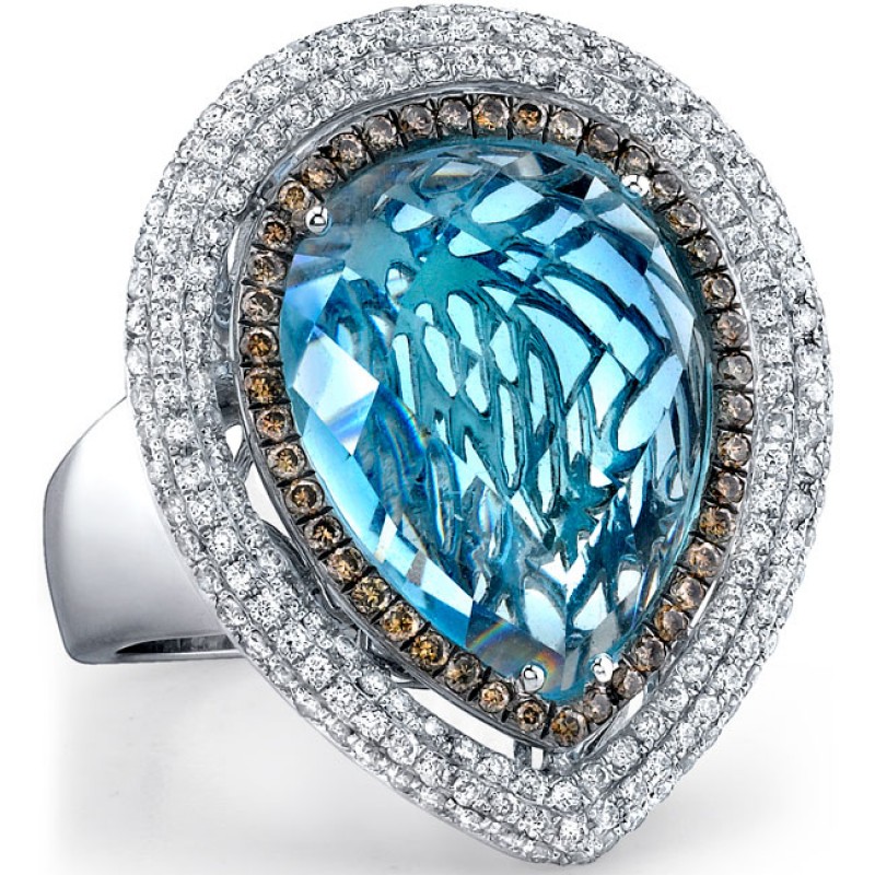 14k White Gold Blue Topaz and Brown Diamond Ring NK17719BT-W