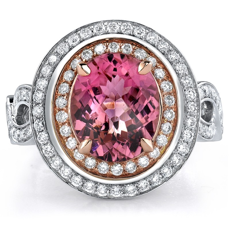 14k White and Rose Gold Pink Tourmaline Diamond Ring - NK17968PNKT-WR 