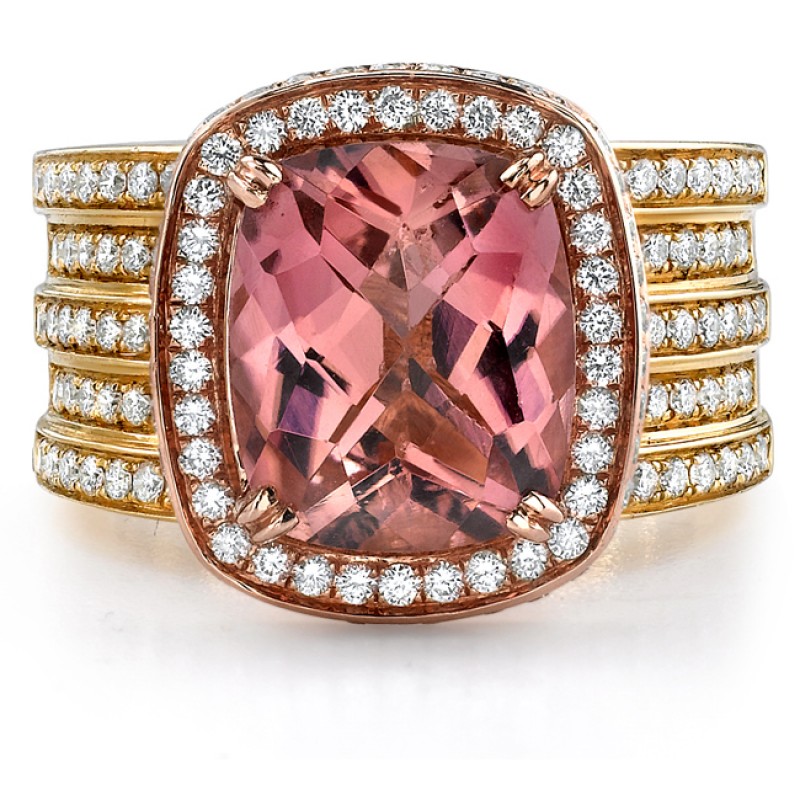 18k Rose and Yellow Gold Pink Tourmaline and Diamond Split Shank Ring 17978PNKT-YR(A)     