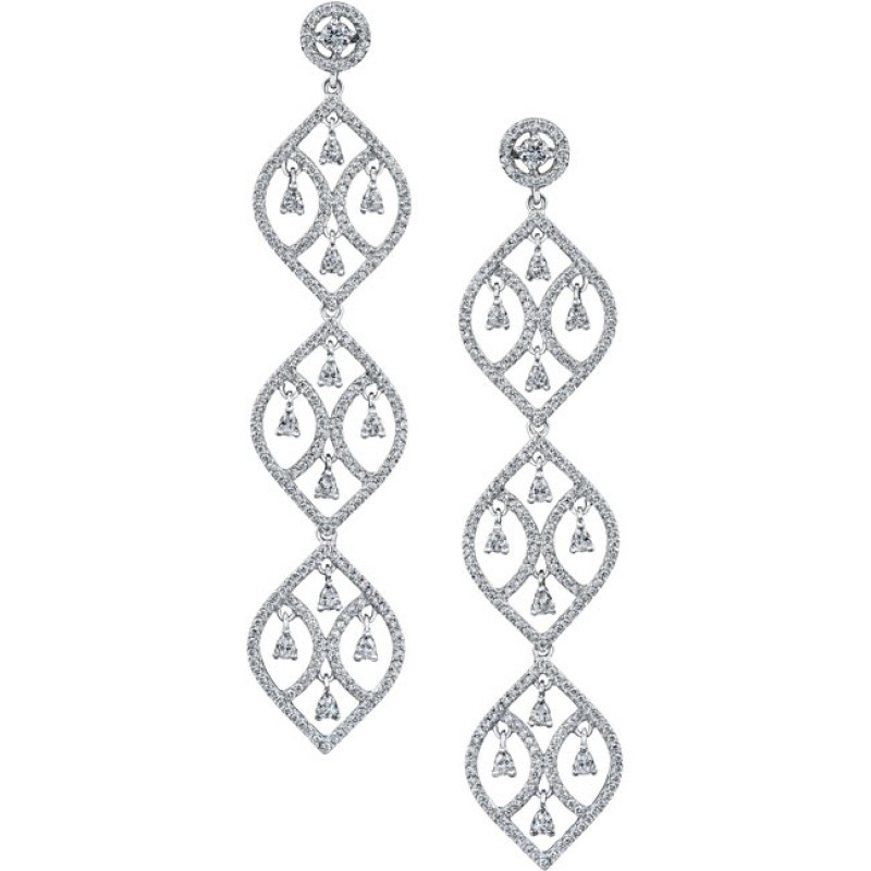 18k White Gold Pear Shaped Diamond Chandelier Earrings - NK18029-W