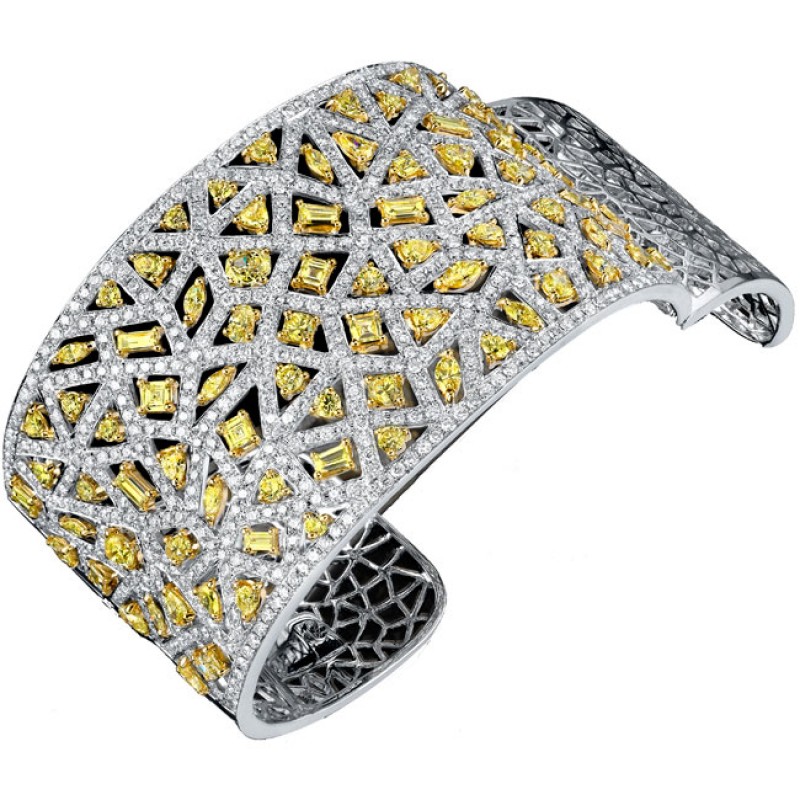 18k White and Yellow Gold Diamond Mosaic Ladies Bangle NK18052GD-WY