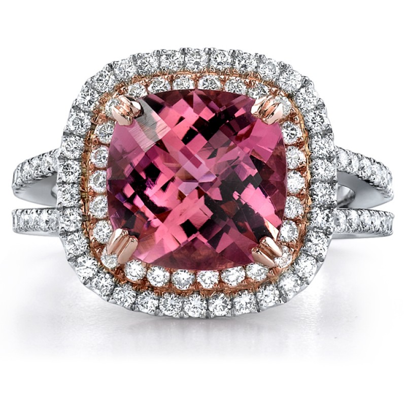 14k White and Rose Gold Pink Tourmaline Ladies Diamond Ring - NK18056PNKT-WR