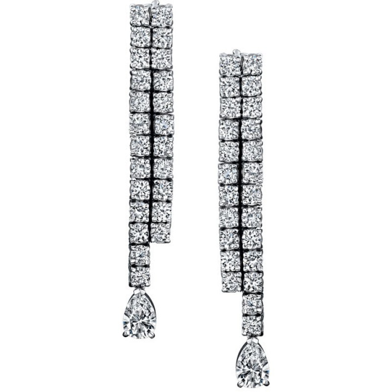 14k White Gold Round and Pear Shaped Diamond Earrings - NK18090-W