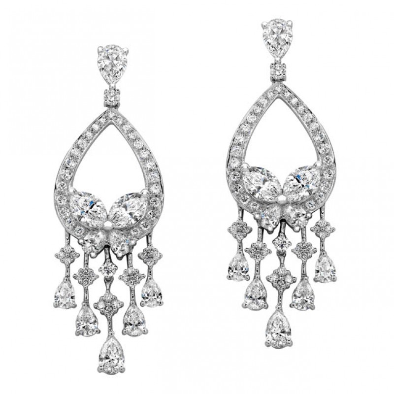 18k White Gold Marquise Pear Shaped Diamond Earrings - NK18217-W