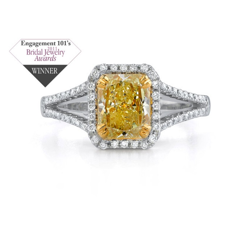 14k White Gold Split Shank Fancy Yellow Semi Mount Ring - NK18510FY-WY