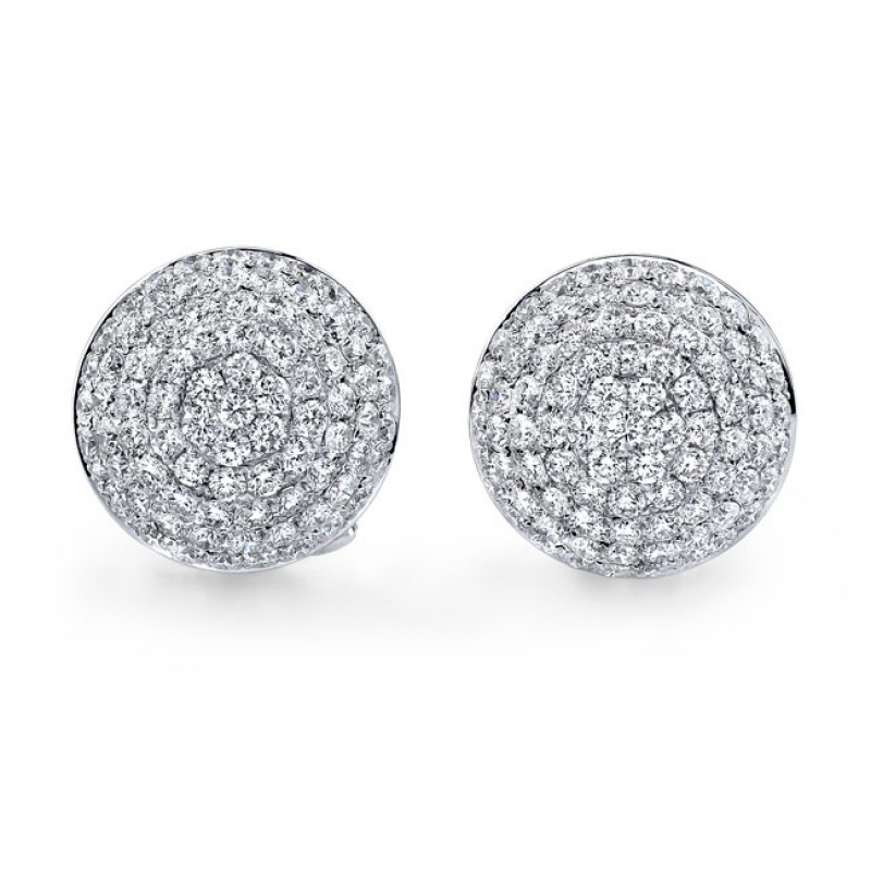 18k White Gold Pave Cluster Diamond Earrings - NK18523W