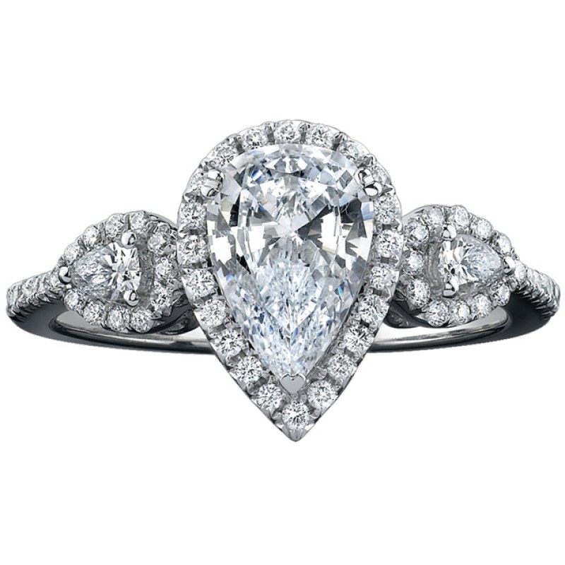 18k White Gold Pear Shaped Three Stone Diamond Engagement Ring NK18591-W