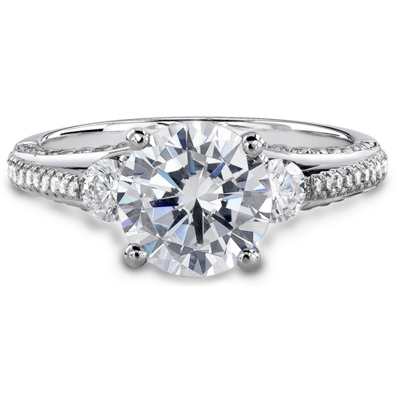 18k White Gold Classic Three Stone Diamond Engagement Semi Mount Ring NK18729-W