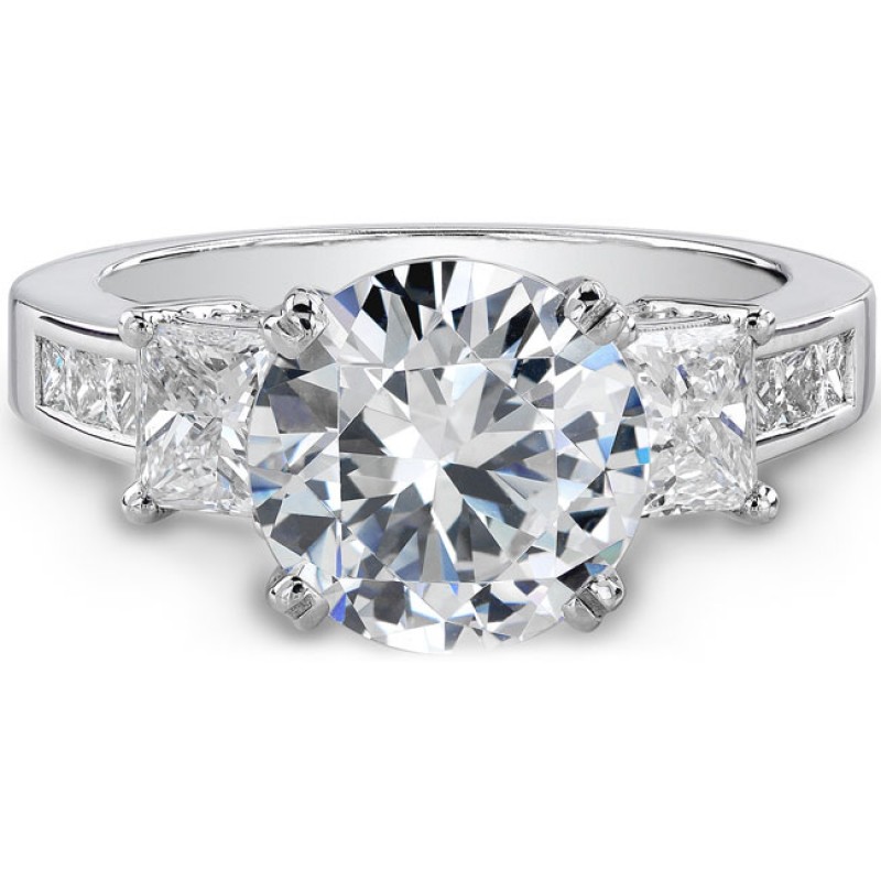 18k White Gold Three Stone Princess Cut Side Diamond Semi Mount NK18732-W