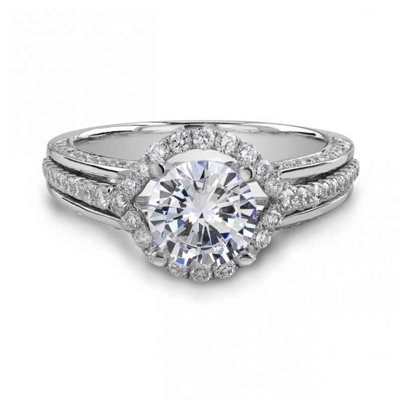14k White Gold Halo Diamond Engagement Ring NK18775-W