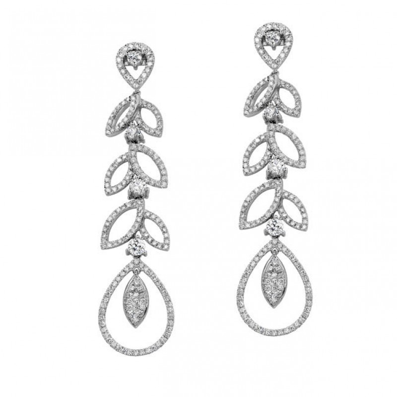 18k White Gold Cascading Leaves Diamond Earrings - NK19131-W