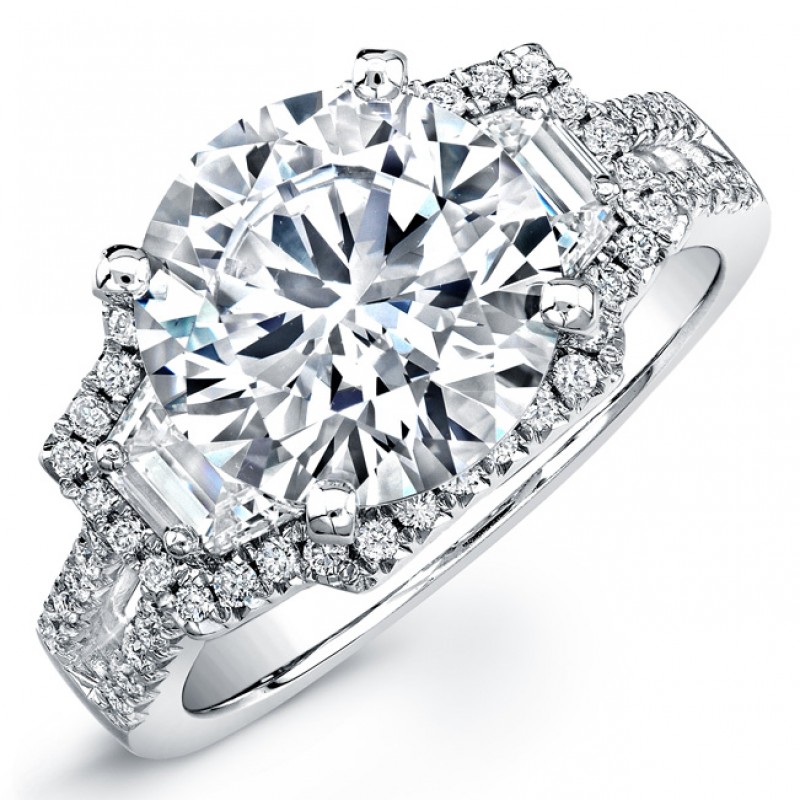 18k White Gold Pave Prong Trapezoid Diamond Engagement Semi Mount - NK19349-W