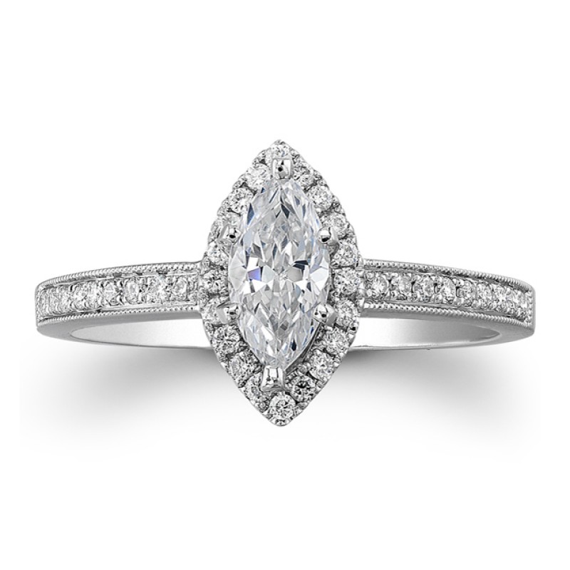 18k White Gold Marquise Halo Diamond Semi Mount Engagement Ring NK19372ENG-W