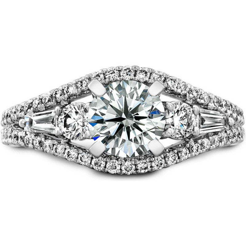 14k White Gold Round Three Stone Baguette Diamond Engagement Semi Mount - NK19691ENG-W  