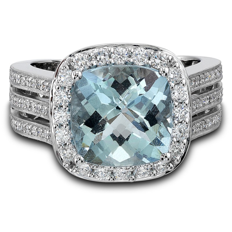 14k White Gold Diamond Aquamarine Ladies Ring NK20063AQ-W 
