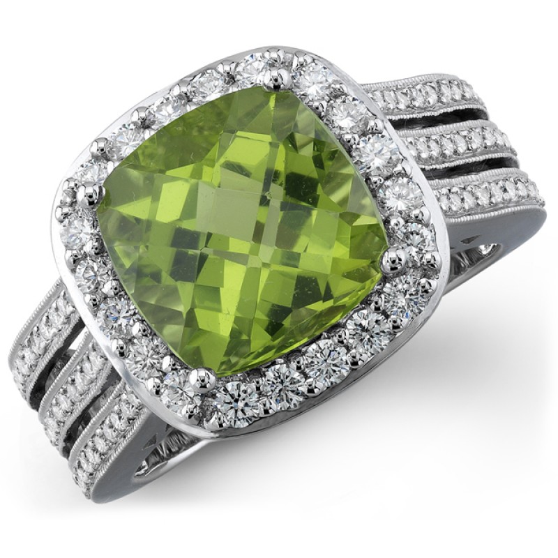 14k White Gold Diamond Peridot Ladies Ring NK20063P-W
