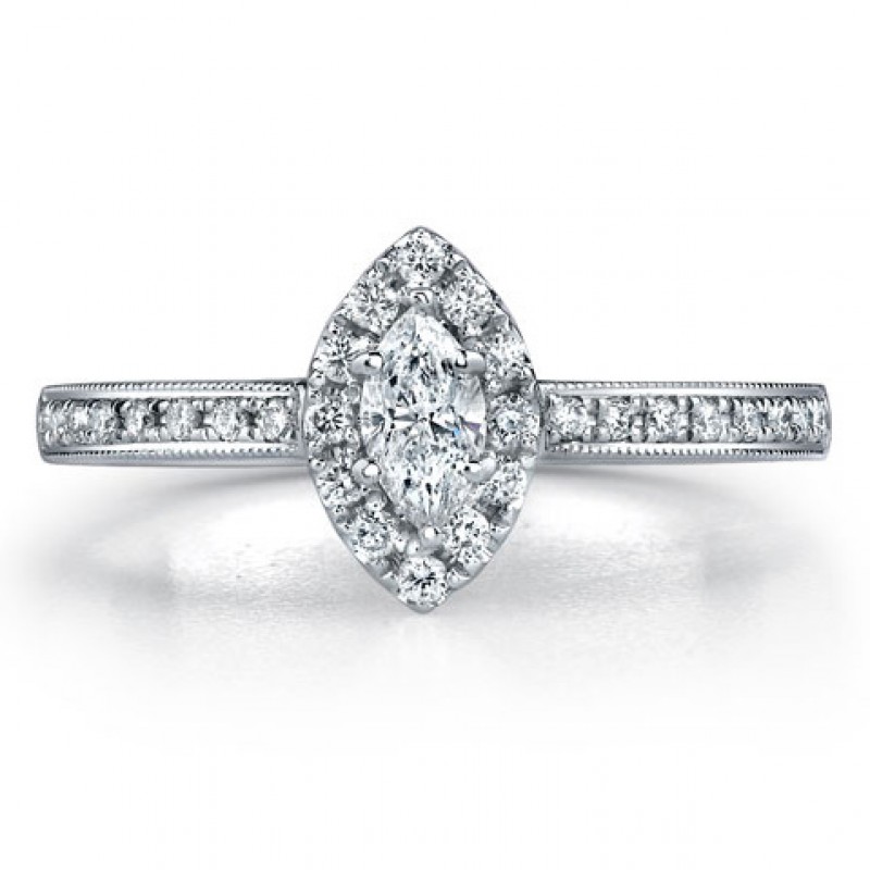 14k White Gold Marquise Halo Engagement Ring
