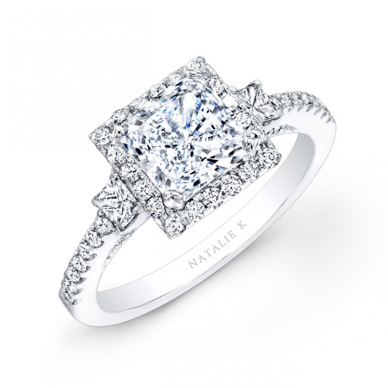 14k White Gold Square Halo Princess Cut Diamond Engagement Ring NK20305-W