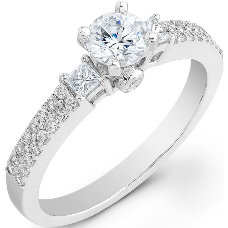 14k White Gold Three Stone Halo Diamond Semi Mount Engagement Ring NK20514ENG-W