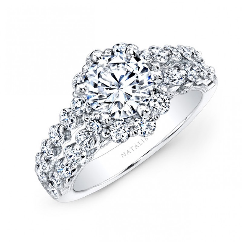 18k White Gold Double Row Shank Diamond Engagement Ring