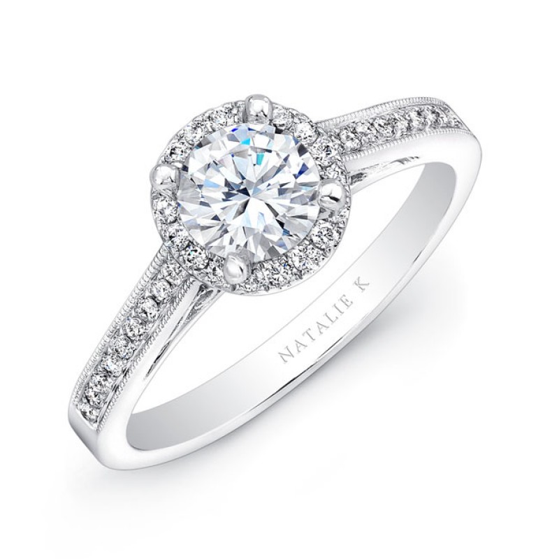 14k White Gold Halo Diamond Engagement Ring NK25805-W