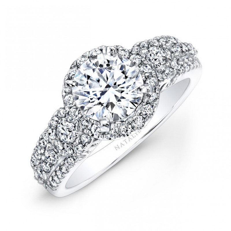 18k White Gold Pave Channel White Diamond Halo Engagement Ring