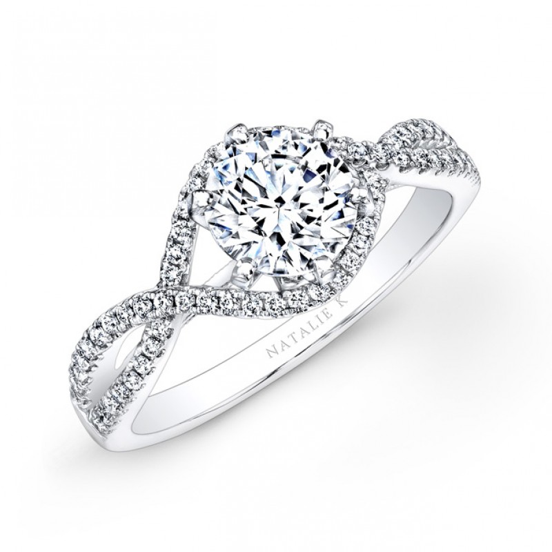 18k White Gold Twisted Shank Diamond Engagement Ring