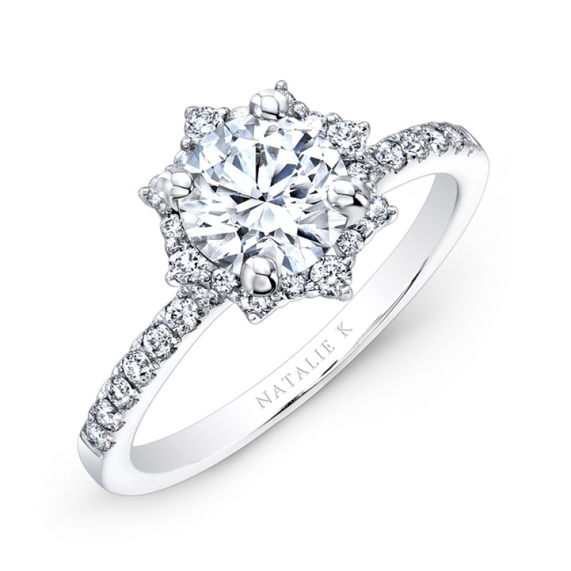 14k White Gold Star Halo White Diamond Engagement Ring
