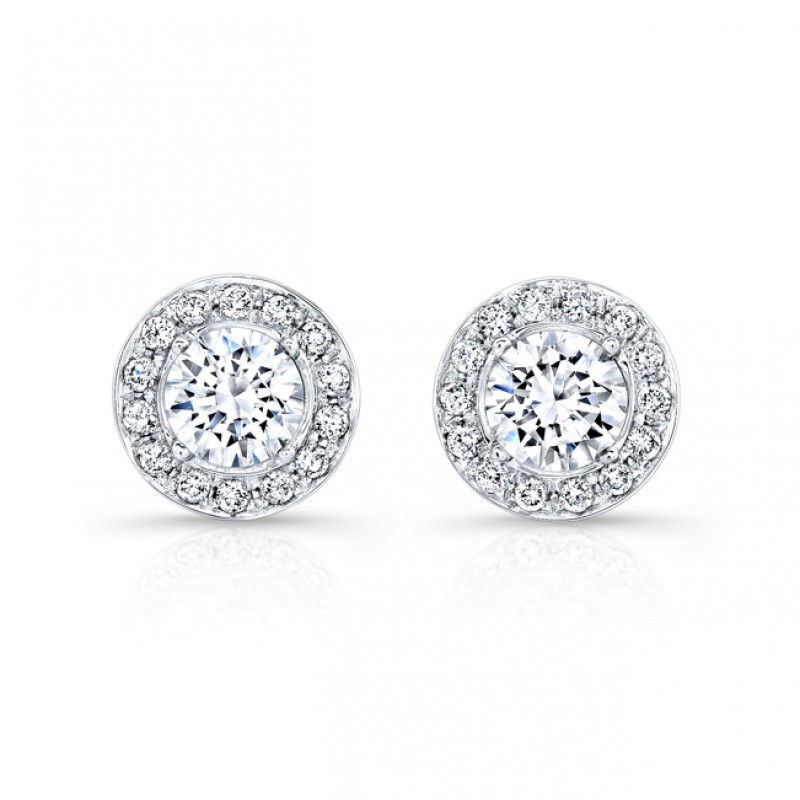 18k White Gold Prong Halo Diamond Stud Earrings NK27196-18W