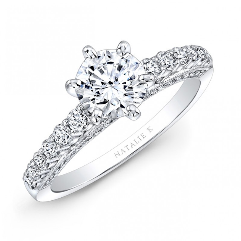 18k White Gold Six Prong Center Mounting Diamond Gallery Engagement Ring 