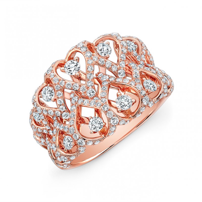 18K Rose Gold White Diamond Woven Fashion Band
