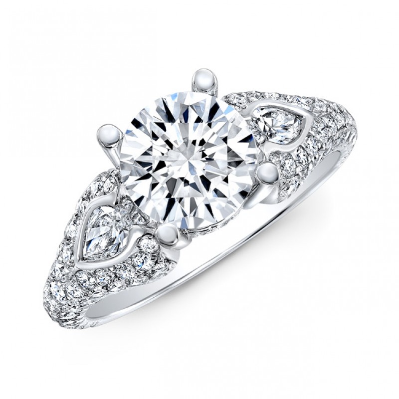18k White Gold Diamond Engagement Ring with Bezel-Set Side Stones