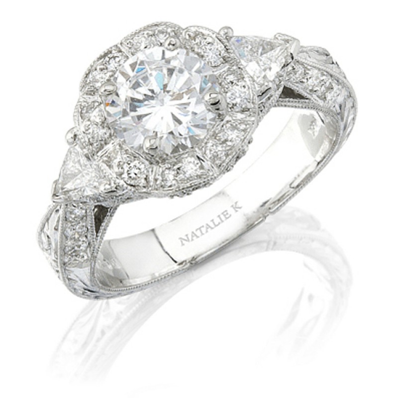 14k White Gold Vintage Diamond Semi Mount Engagement Ring with Trapezoid Sidestones NK5917-W