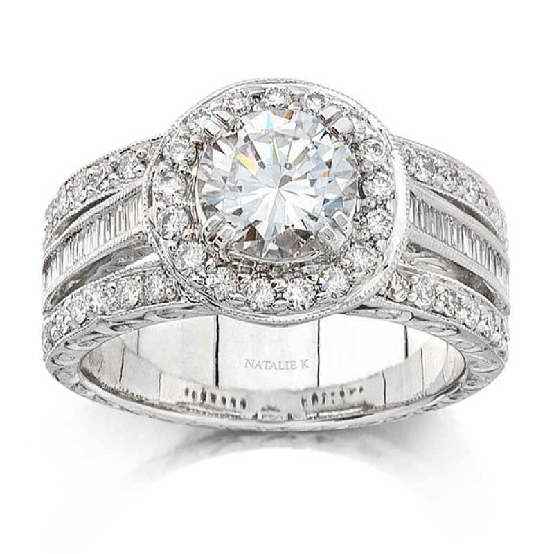 14k White Gold Vintage Halo Diamond Engagement Semi Mount Ring NK8412-W