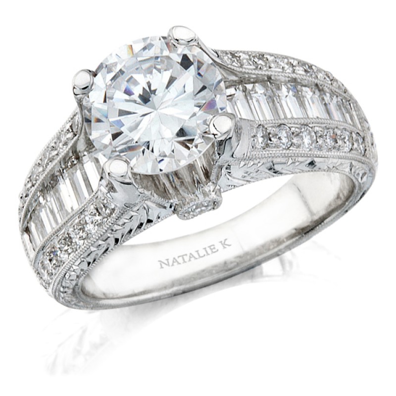 14k White Gold Baguette Diamond Engagement Semi Mount Ring NK8553-W