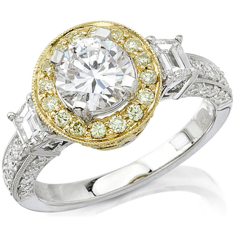 14k White and Yellow Gold Diamond Halo Semi Mount