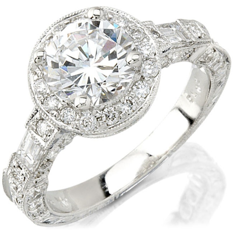 14k White Gold Pave and Channel Set Vintage Diamond Semi Mount