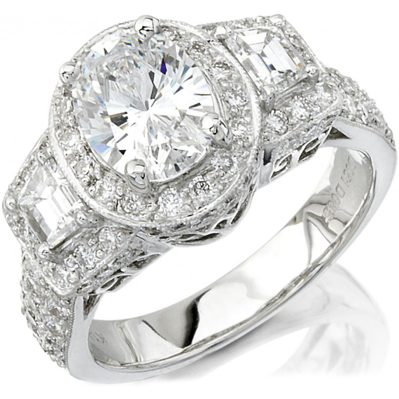 14k White Gold Three Stone Strapezoid Diamond Semi Engagement Ring NK9875-W