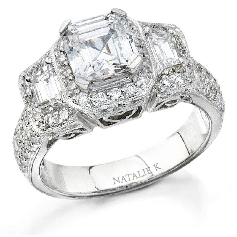 14k White Gold Three Stone Diamond Engagement Ring NK9879-W