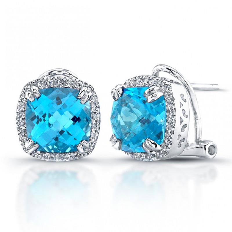 Sterling Silver Blue Topaz Diamond Halo Earrings