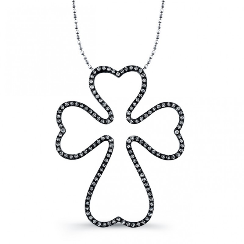 Black Sterling Silver Diamond Oversize Cross Pendant