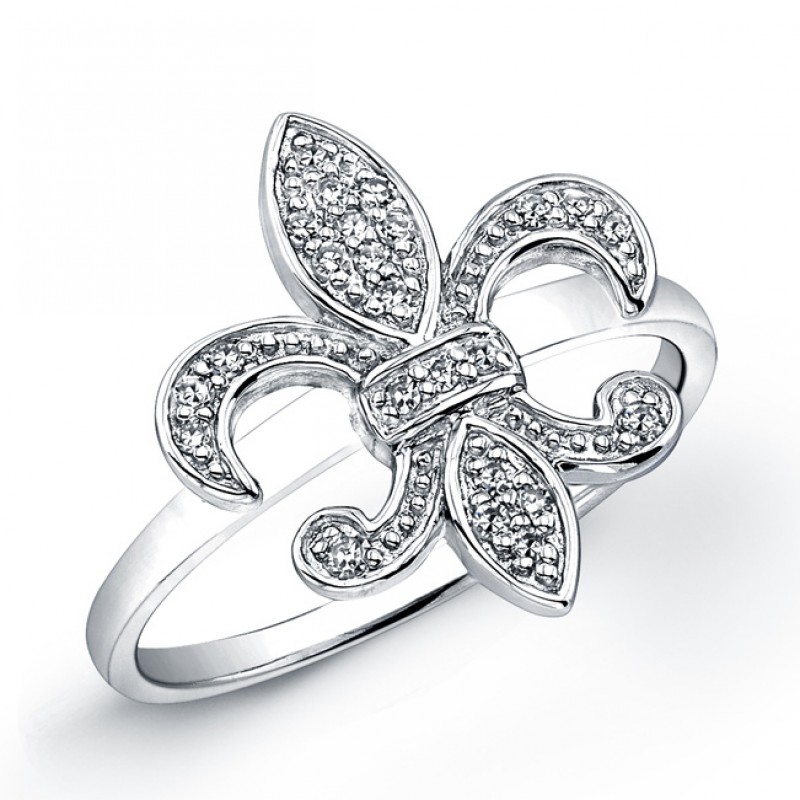 Sterling Silver Diamond Fleur De Lys Ring