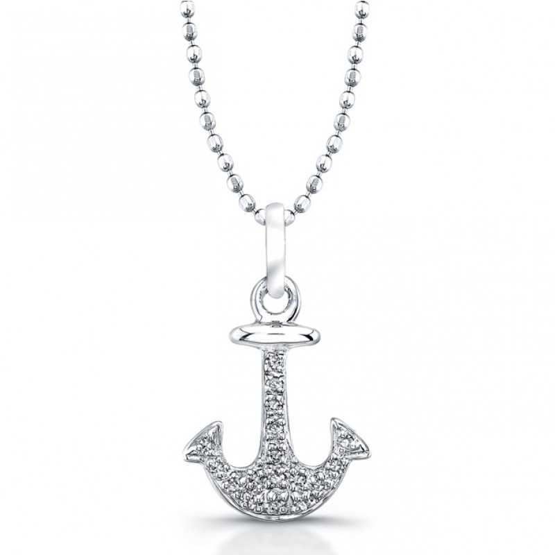 Sterling Silver Diamond Anchor Pendant