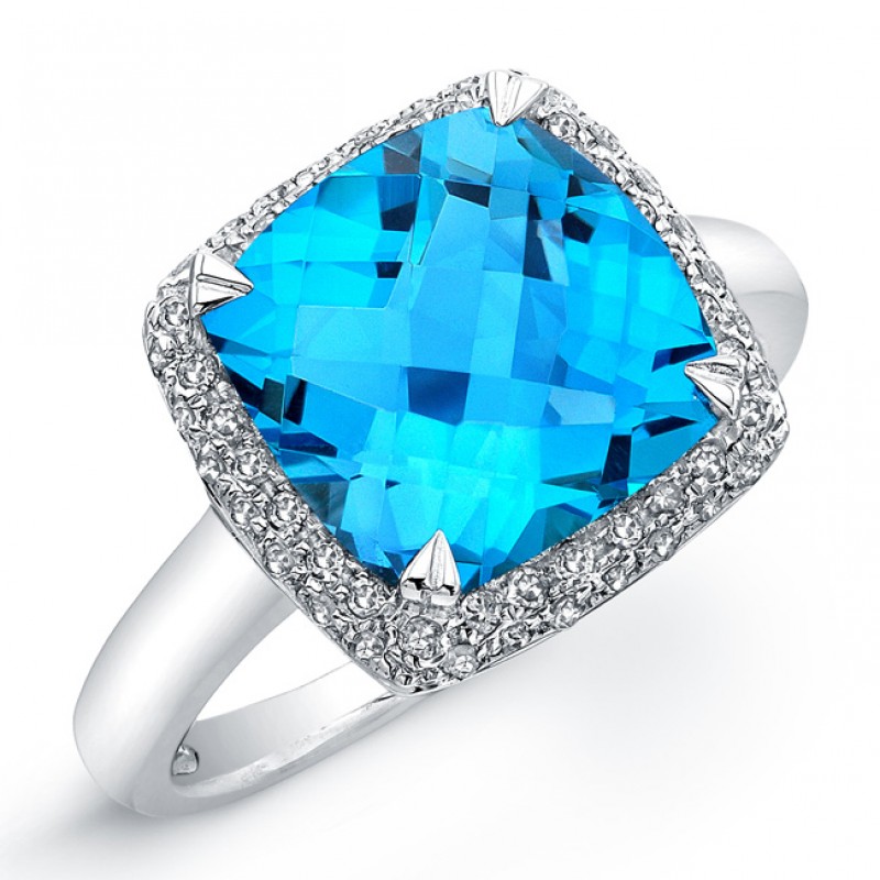 Sterling Silver Blue Topaz Diamond Ring