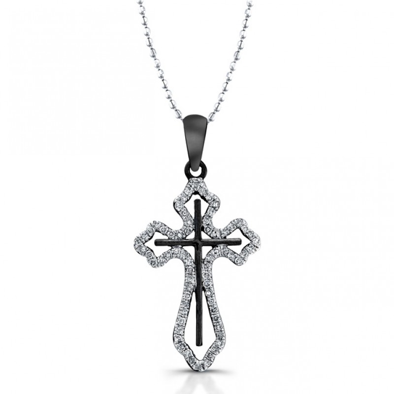 Black Sterling Silver Diamond Cross Pendant