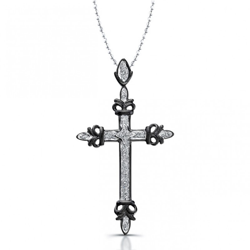 Black Sterling Silver Diamond Cross Pendant