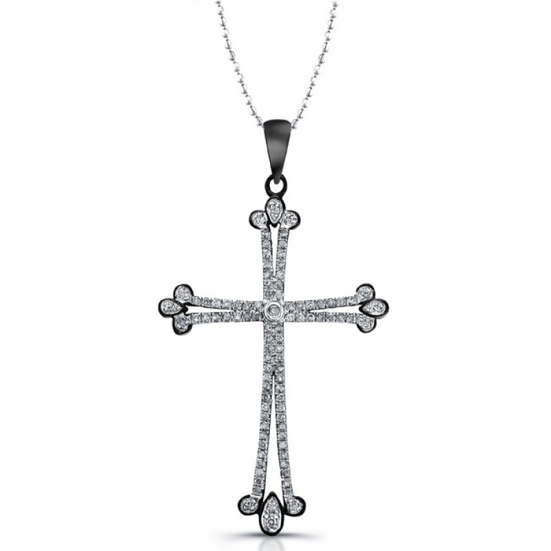 Black Sterling Silver Diamond Cross Pendant