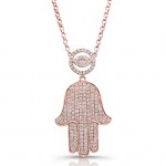 14k Rose Gold Micro Pave Diamond Evil Eye and Hamsa Necklace